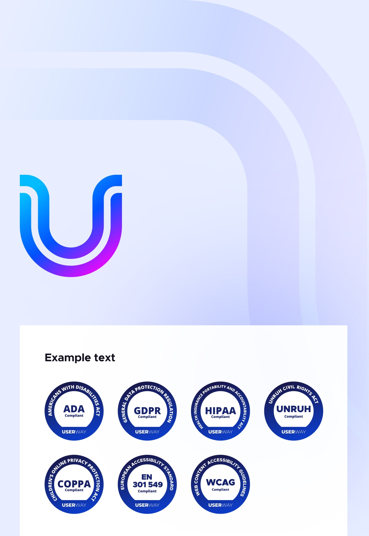 A collection of compliance badges (ADA, GDPR, HIPAA, Unruh, COPPA, EN 301 549, WCAG)